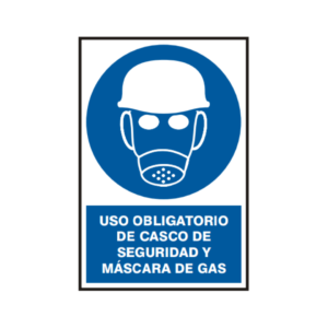 Señal vinil uso obligatorio de casco de seguridad y mascara de gas
