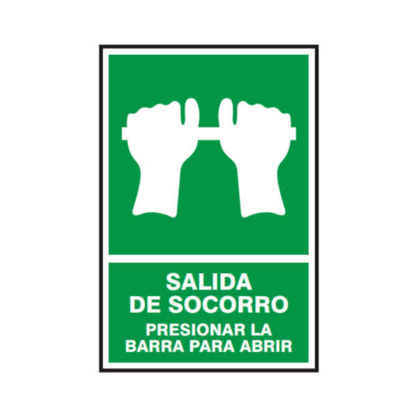 Señal vinil salida de socorro presionar la barra para abrir