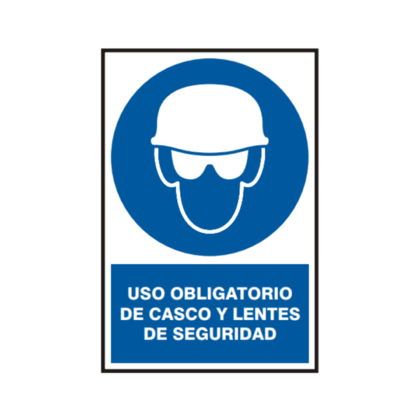 Señal vinil uso obligatorio de casco y lentes de seguridad