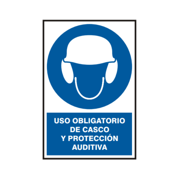 Señal vinil uso obligatorio de casco y protección auditiva