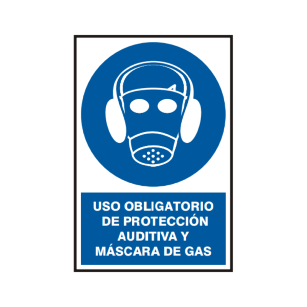 Señal vinil uso obligatorio de protección auditiva y mascara de gas
