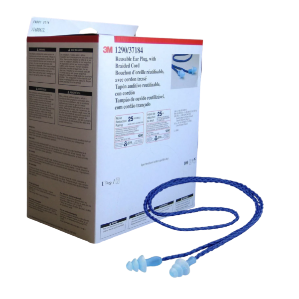 Tapón Auditivo Reutilizable 3M 1290 con Cordón Trenzado Azul | Caja de 100 pares